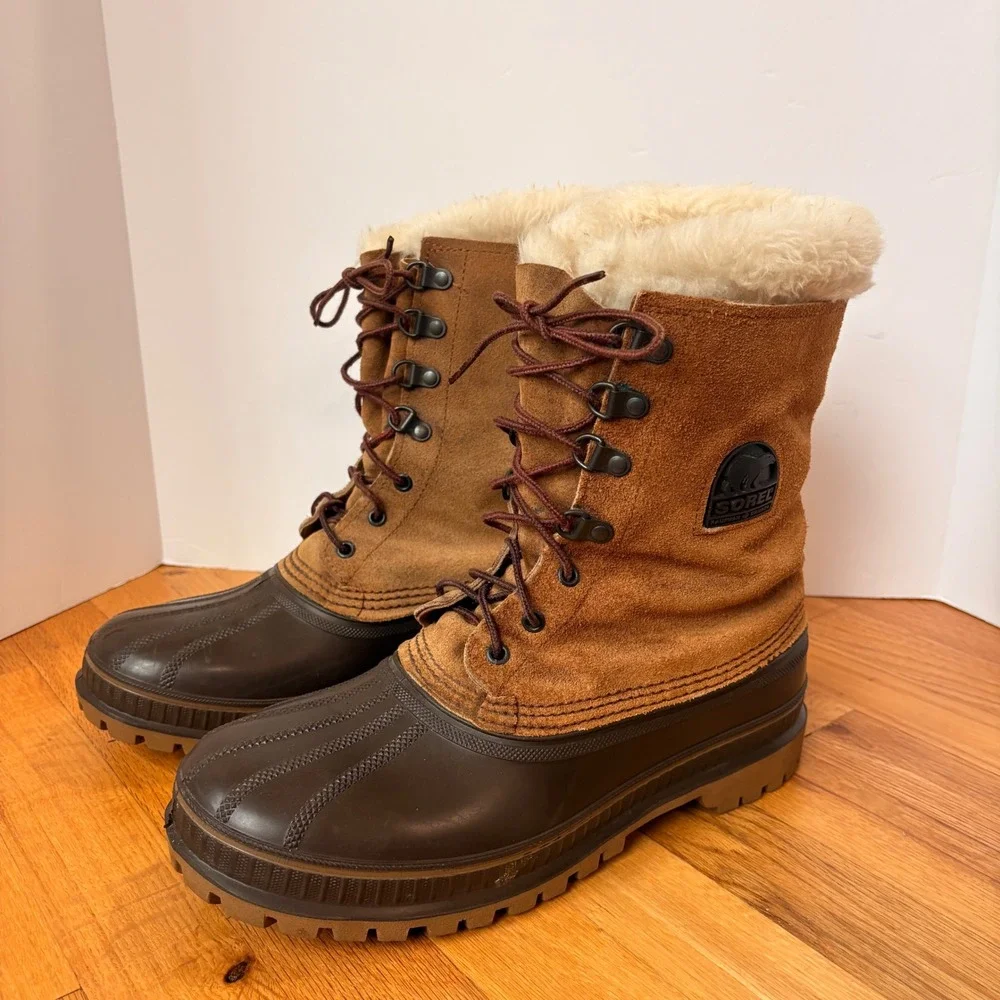 Sorel Kaufman Caribou Mens 9 Brown Suede Rubber Winter Snow Duck Boots USA Made